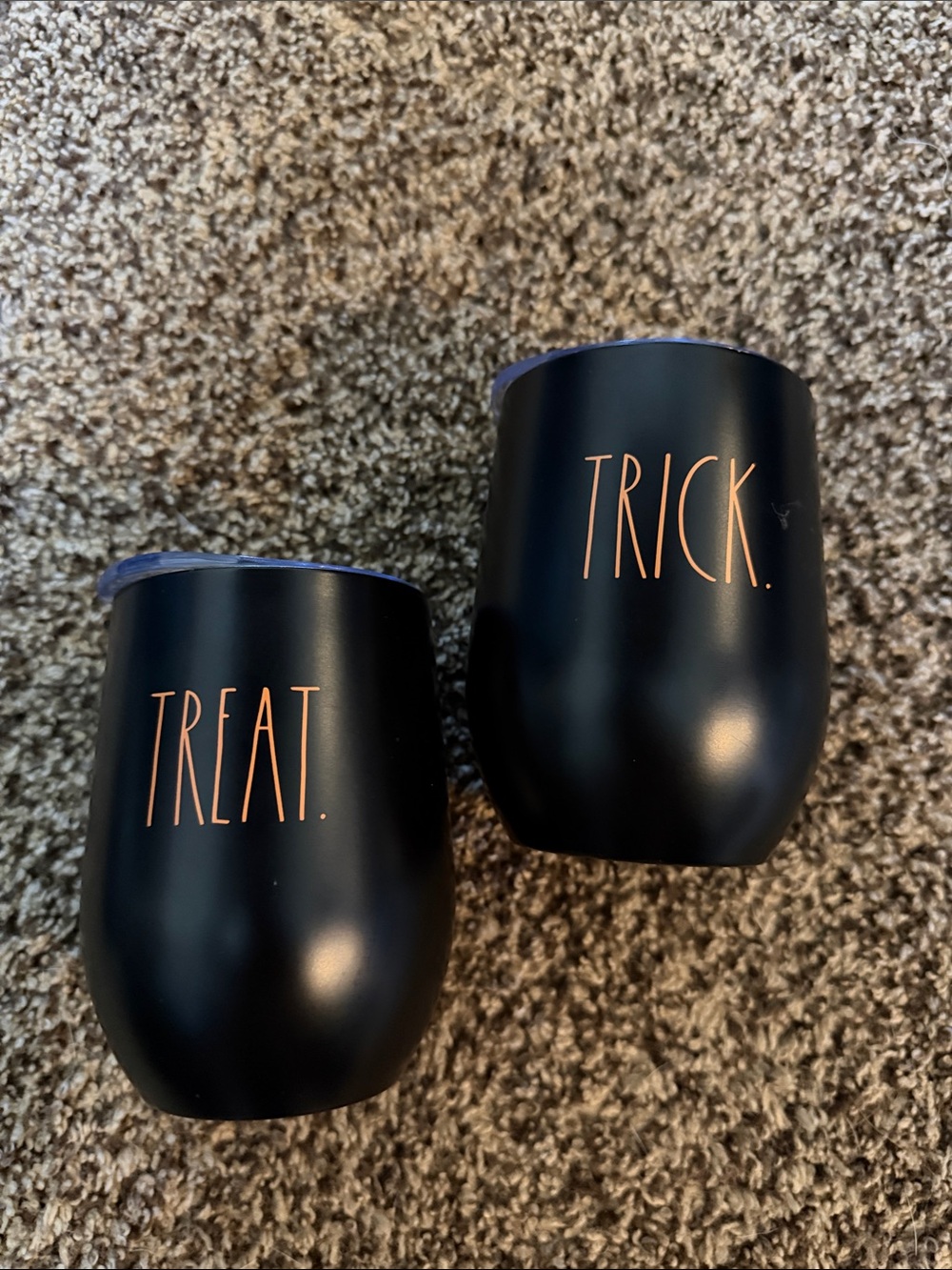 Rae Dunn Black Matte 'TREAT.' and 'TRICK.' Insulated Stemless Tumblers